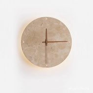 Modern Creative Clock Light Living Room Decor Wabi Sabi Wall Lamp Nordic Simple Yellow Travertine Be