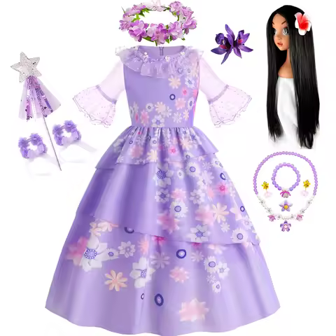 Isabella Charm Girl Costume Birthday Anime Cosplay Outfits 2-10 Yrs Kid Purple Flower Layered Dress 