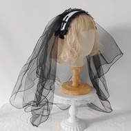 Halloween Black Veil Veil Headdress Cross Veil Comic Shooting Mid-Length Veil