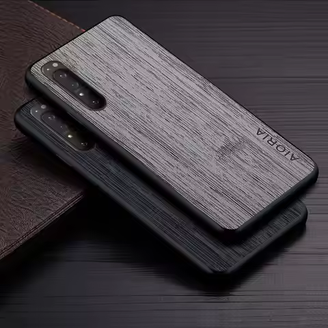 Case for Sony Xperia 1 10 5 iii funda bamboo wood pattern Leather skin phone cover Luxury coque for 
