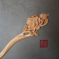 WHX [Chrysanthemum] Green Sandalwood Handmade Hairpin New Chinese Hairpin Chinese Style Hairpin Anti