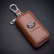 Leather Remote Car Key Fob Cover Case Holder Shell Bag Wallet Pouch Keychain Protector for Mazda 2 3