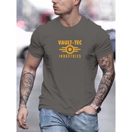 top tee Vault-Tec Industries Men's Cotton T-Shirt - 100% Cotton Basic Casual Crew Neck Tee with Slig