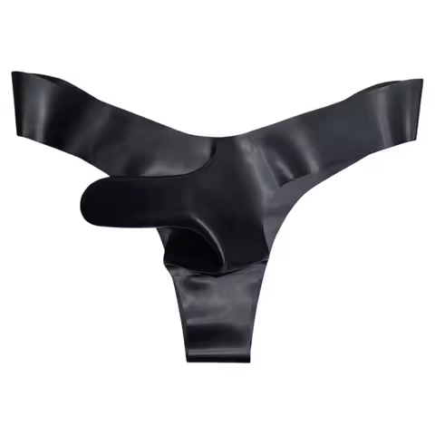 Mens Long Elephant Nose Thongs Latex Underwear Translucent Low Waisted Seamless Underpants Erotic Ho