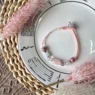 粉摩根石貔貅古錐編織手鍊