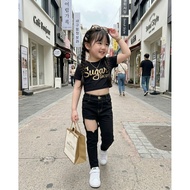 Ms20 Girls' Set Sugar Daddy Screen-Printed Shirt + Black Jeans With Ripped Design