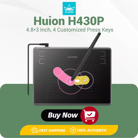 HUION Inspiroy H430P Drawing Tablet 4.8x3 Graphic Tablet with Battery-Free Stylus 4 Hot Keys, Art Ta