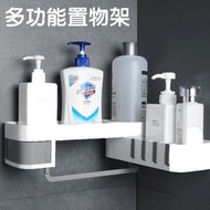 ONE - 浴室廚房轉角置物架創意雙層收納架多功能儲物架子無痕壁掛式 日式浴室置物架 壁掛架 免打孔 免鑽牆 牆上壁掛 洗手臺 浴室置物 魔力無痕衛生紙架 浴室 置物架