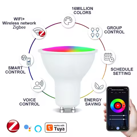 GU10 5W LED Bulbs WIFI Zigbee Bluetooth, RGB C+W White Dimmable Lamps, Smart Control Light Bulb, Voi