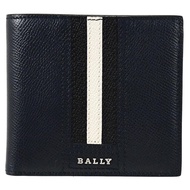 BALLY 6219666 TEISEL 經典條紋牛皮4卡零錢短夾.深藍