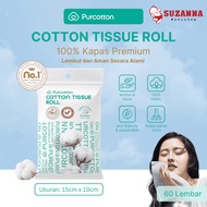 PURCOTTON Travel Cotton Tissue Roll 50 Sheets - Facial Cotton Tissue natural, Multipurpose Tissue