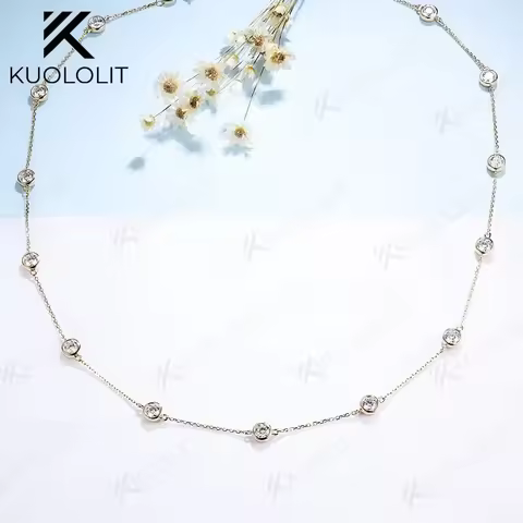 Kuololit 2.4CTW Moissanite Necklace for Women Men Solid Gold 14K 10K Gold 925 Silver Chain Necklace 