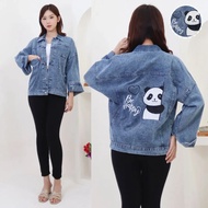 Jaket Jeans Wanita Dewasa Terbaru - Jaket Jeans Jumbo Model Bordir Mickey Mouse Import
