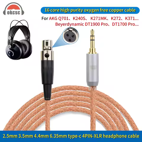 OKCSC Standard Balance Headphone Cable for AKG Q701 K240S Beyerdynamic DT1900 pro 2.5mm/3.5mm/4.4mm/