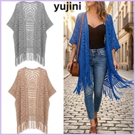 YUJINI Knit Cardigan, Boho Hollow Out Open Front Outwear, Fashion Long Sleeve Lightweight Oversized 