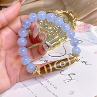 Tibetan Two-Eyed Dzi Beads x Blue Agate Bracelet|Career Assist x Stabilize Aura x Energy Balance Two