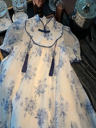 Girls Qipao-Inspired Chiffon Dress – Mandarin Collar All-Over Floral Print Lightweight Summer Dress 