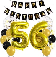 Gold 56th Party Balloon Decorations Gold for Girls Boys XXL Happy 56th Birthday Banner Number 56 Foi