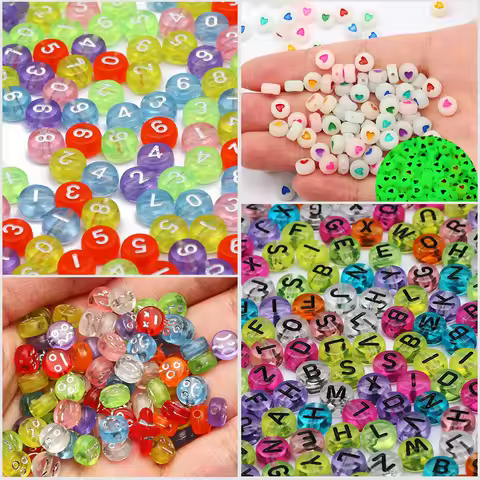 Round 4x7mm Colored Transparent Acrylic Beads Heart Number Smile Letters Beads For Jewelry Making Be