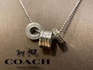 🎠 COACH 經典LOGO三環造型水晶鑲鑽925純銀項鍊#二手