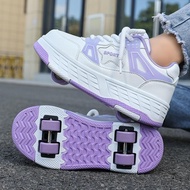 Four-wheeled Shoes Parent-child Outdoor Sports Shoes Kids Detachable Roller Skates Purple sneakers Q