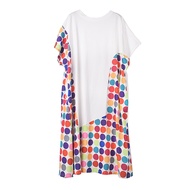 XITAO Dot Print T-shirt Dress Loose  Casual Women Asymmetrical Contrast Color Print Hem Summer  Dres