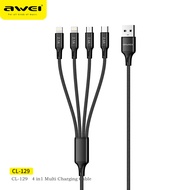 Awei CL-971 Nylon braid 3 In 1 Quick Fast Charging cable QC 3.0A with Multicolor Lighting Type-C Micro USB A Charging Suitable For All Mobiles Phone iPhone 13 12 11 Fast Charging USB Type C Cable