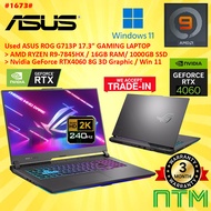 #1673 Used Asus ROG G713P Gaming Laptop AMD Ryzen 9-7845HX 16GB 1TB SSD 17.3" 2K 240Hz Nvidia RTX406