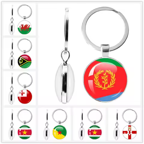 National Flag Double-Sided Keychain Ireland, Wales, Vanuatu, Tonga, Suriname, Scotland, French Guian