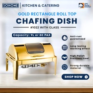 Rectangle Gold Roll Top Chafing Dish Buffet Set Stainless Steel Buffet Warmer Chafers Catering