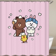 Cartoon Bear Shower Curtain Rabbit Decorative Hanging Cloth Bathroom Water Retaining Shower Curtain Curtain Fabric Closet Door Covering Curtain