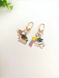 3pcs Minimalist & Fashionable Graduation/Back To School Memento Doctorate Cap Rainbow Meteor Keychai
