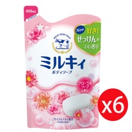 日本牛乳石鹼 COW 牛乳精華沐浴乳400ml 補充包 玫瑰花香*6包