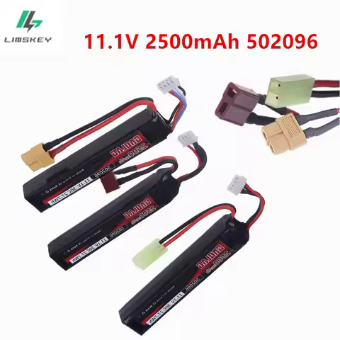 11.1V 3S 2500mAh 30C Airsoft LiPo Battery for AEG Guns - Fits Tamiya & XT60, Compact Size 502096 for