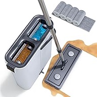 CTIME Floor Mop Set, Mop Set with Bucket with 4 Washable Microfibre Pads, Hands-Free Mop Mop, Cleani