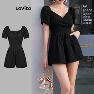 Lovito Elegant Jumpsuit Plain Pleated Wrap Jumpsuit for Women L109MD373