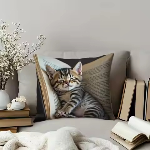 Cute Sleeping Pose Cat Pattern Pillowcase Single-sided Print Home Sofa Living Room Decoration 17.7X1