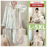 【In stock】Plus Size Pyjamas Women L-5XL Pajamas Set Autumn Long Sleeves Sleepwear Woman Cotton Wave 