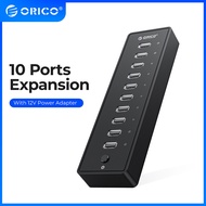 ORICO USB HUB 10พอร์ต ABS USB2.0 HUB กับ12โวลต์อะแดปเตอร์ความเร็วสูงแยก USB สำหรับพีซีอุปกรณ์คอมพิวเ