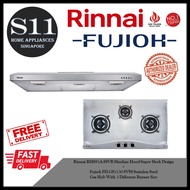 Rinnai RH-S95A-SSVR Slimline Hood Super Sleek Design + Fujioh FH-GS5530 SVSS Stainless Steel Gas Hob