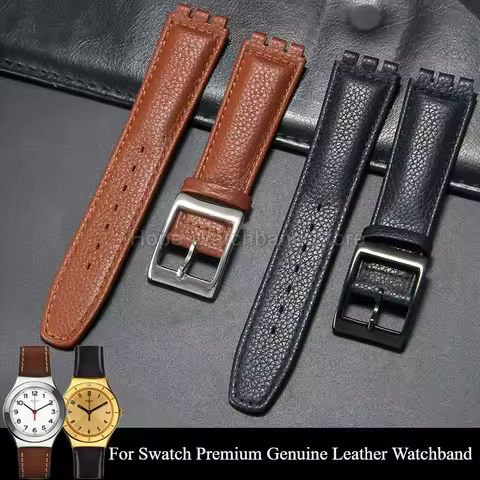 Brown Black White Premium Quality Genuine Leather Watch Strap 17mm 19mm for Swatch SUOB704 GB274 Scr