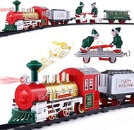 Unomor Train Set with Elf Handcar, Electric Train Toy Set with Light &amp; Sound, Steam Train for Kids, Railway Tracks Kids Toy Train Gifts for 3 4 5 6 Year Old Boys Girls (Battery Operated)