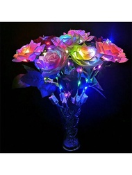 1 件 Led 燈和七種顏色人造玫瑰花,非常適合情人節禮物、求婚或表白