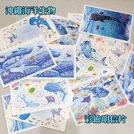 【美麗海水族館】現貨❤沖繩彩繪明信片❤海洋生物/鯨鯊/豆腐鯊/海豚/海龜/花園鰻/小丑魚/魟魚/鬼蝠魟/名信片