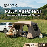 Sonuto 1-Min Instant Setup Tent Automatic Family Tent 6-10 Person Large Cabin Khemah Camping Automat