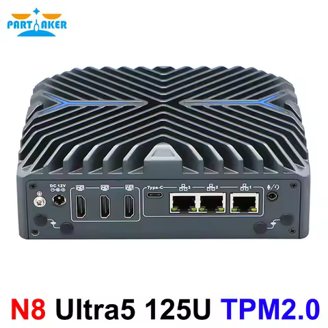 Partaker Mini PC 14th Gen Core Ultra5 125U 3 Lan DDR5 Four Display 4K Mini Type-C Display Industrial