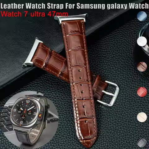 Leather Watch Strap For Samsung galaxy watch 7 ultra 47mm Stainless Steel Connector Accessory galaxy