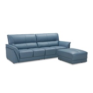 [特價]ASSARI-伯爵經典L型半牛皮沙發(四人座+70x85cm腳椅)藍色