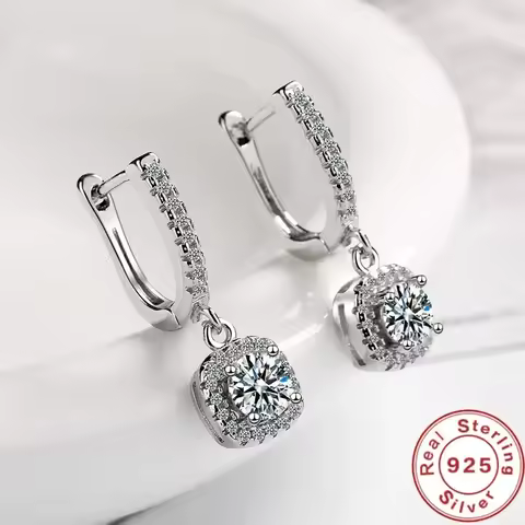 2CT Moissanite Hoop Earring for Women Lab Created Diamond 925 Sterling Silver Dainty Dangle Fine Jew