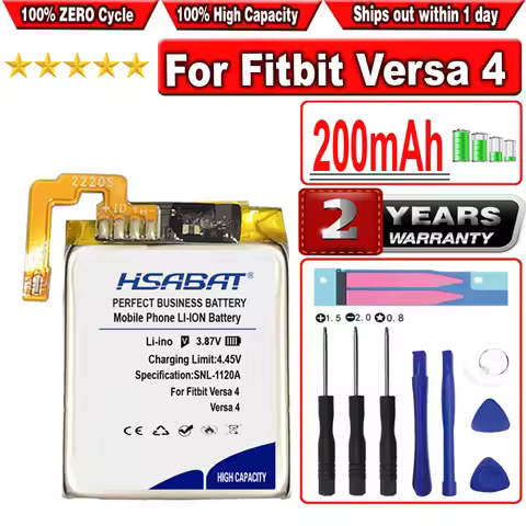 HSABAT 200mAh Battery for Fitbit Versa4 Versa 4 Smart Sport Watch